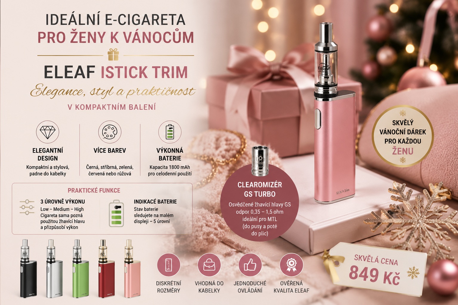 Ideální e-cigarety pro ženy k Vánocům eLeaf iStick Trim